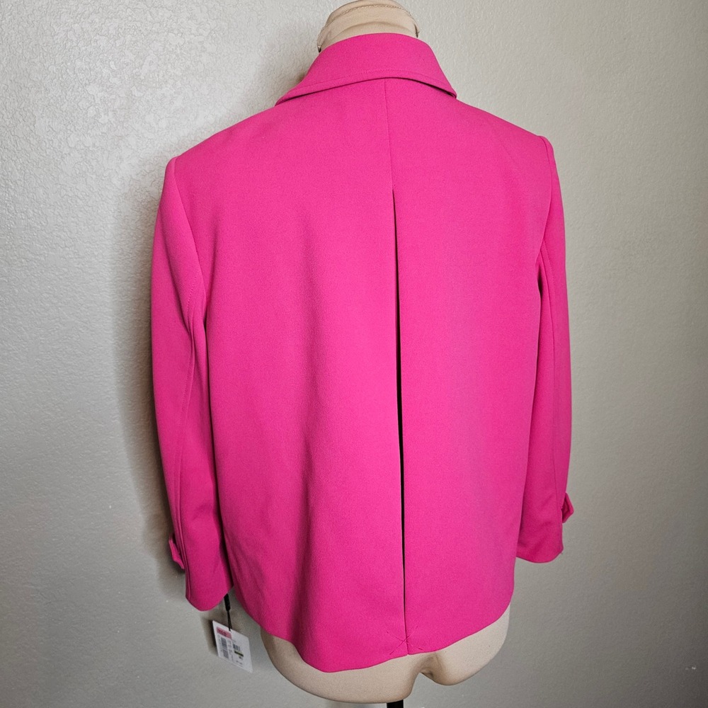 NWT Calvin Klein Womens Pink Button Front Crepe Swing Jacket Gold Buttons 14P - Picture 5 of 11